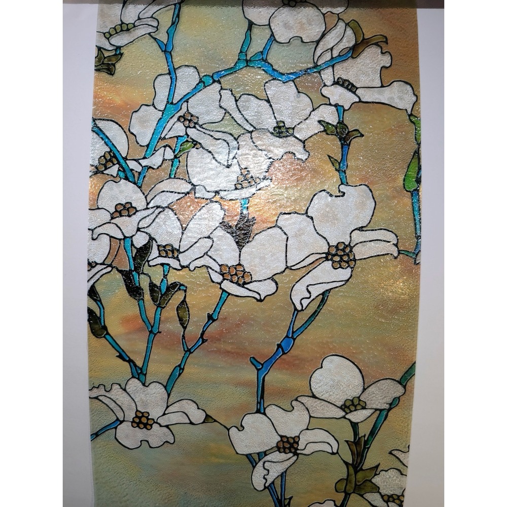 Floral Stained Glass Privacy Window Film Remnant Scrap Dogwood Green 11.5"x 42"